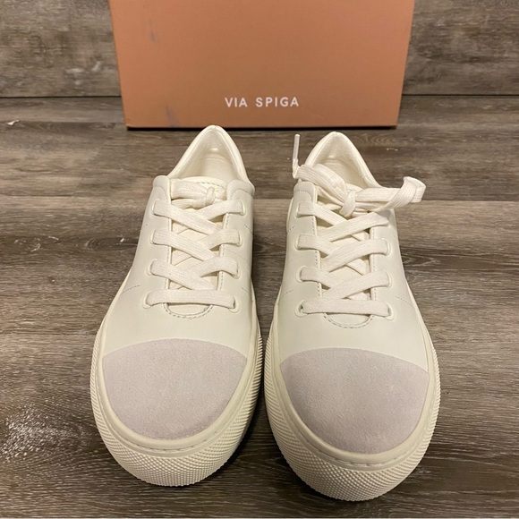 Via Spiga | Sybil Leather Cap Toe Sneakers Size 6.5 NEW Milk - Picture 3 of 11